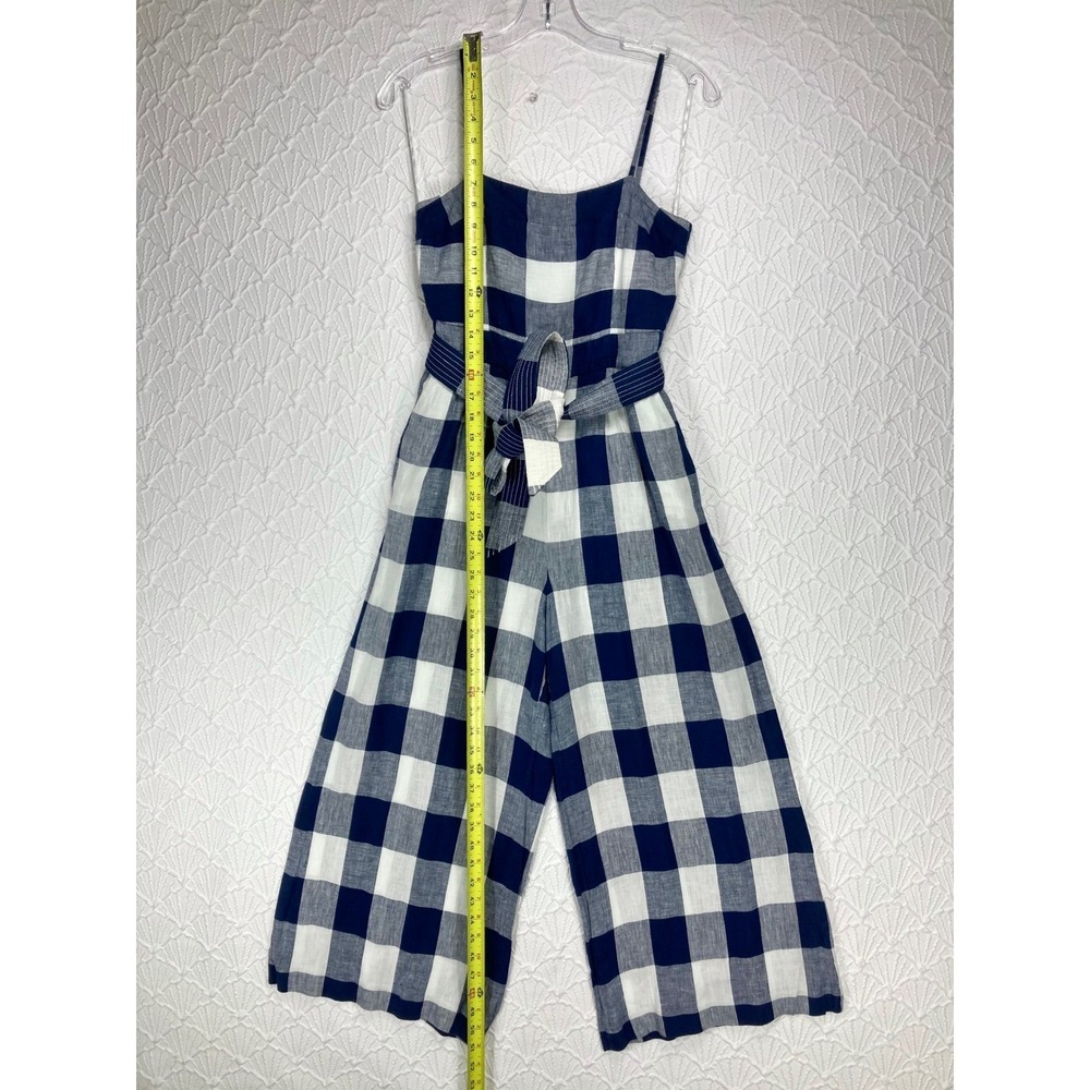 J. Crew Gingham Linen Wide Leg Jumpsuit Women S Navy Ivory Summer Coastal Vacay - Picture 9 of 13